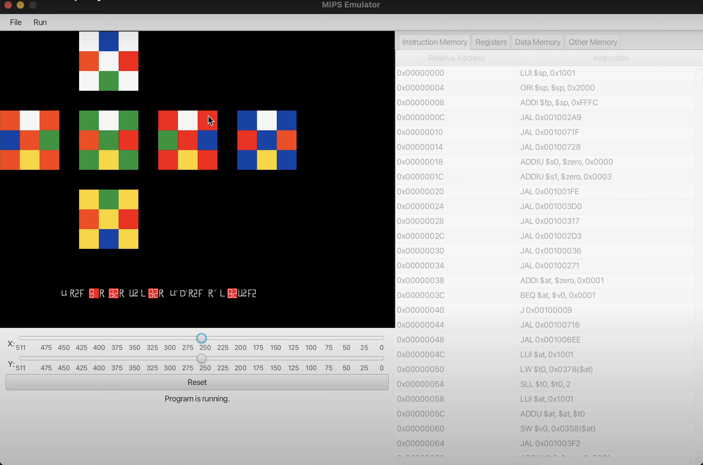 Image of MIPS Emulator running Rubik's project