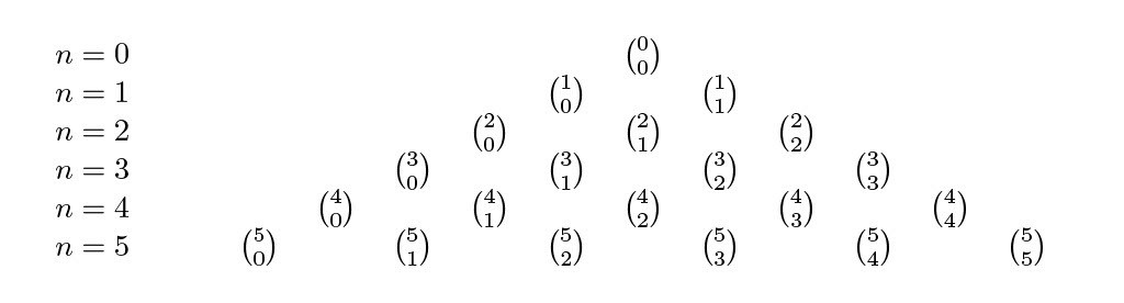 Pascal's triangle with binomial coefficients